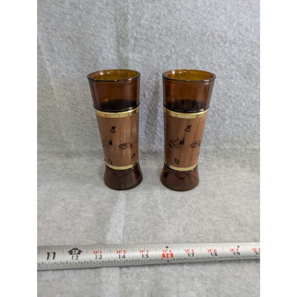 Set Of 2 Vintage Siesta Ware Western Cowboy Walnut Amber Highball Tiki Glass - Picture 4 of 9